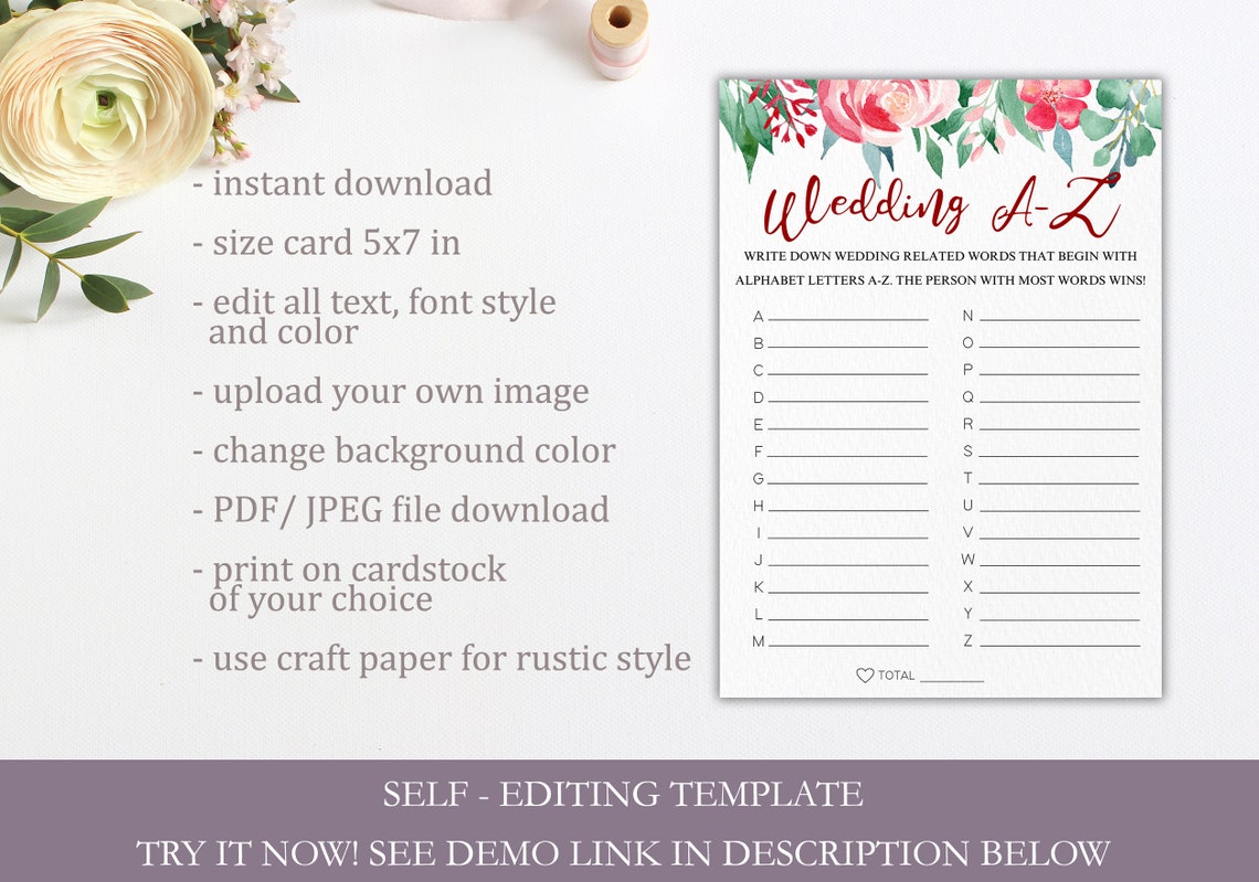 Wedding A-Z Game Printable Editable Bridal Shower Game - Etsy