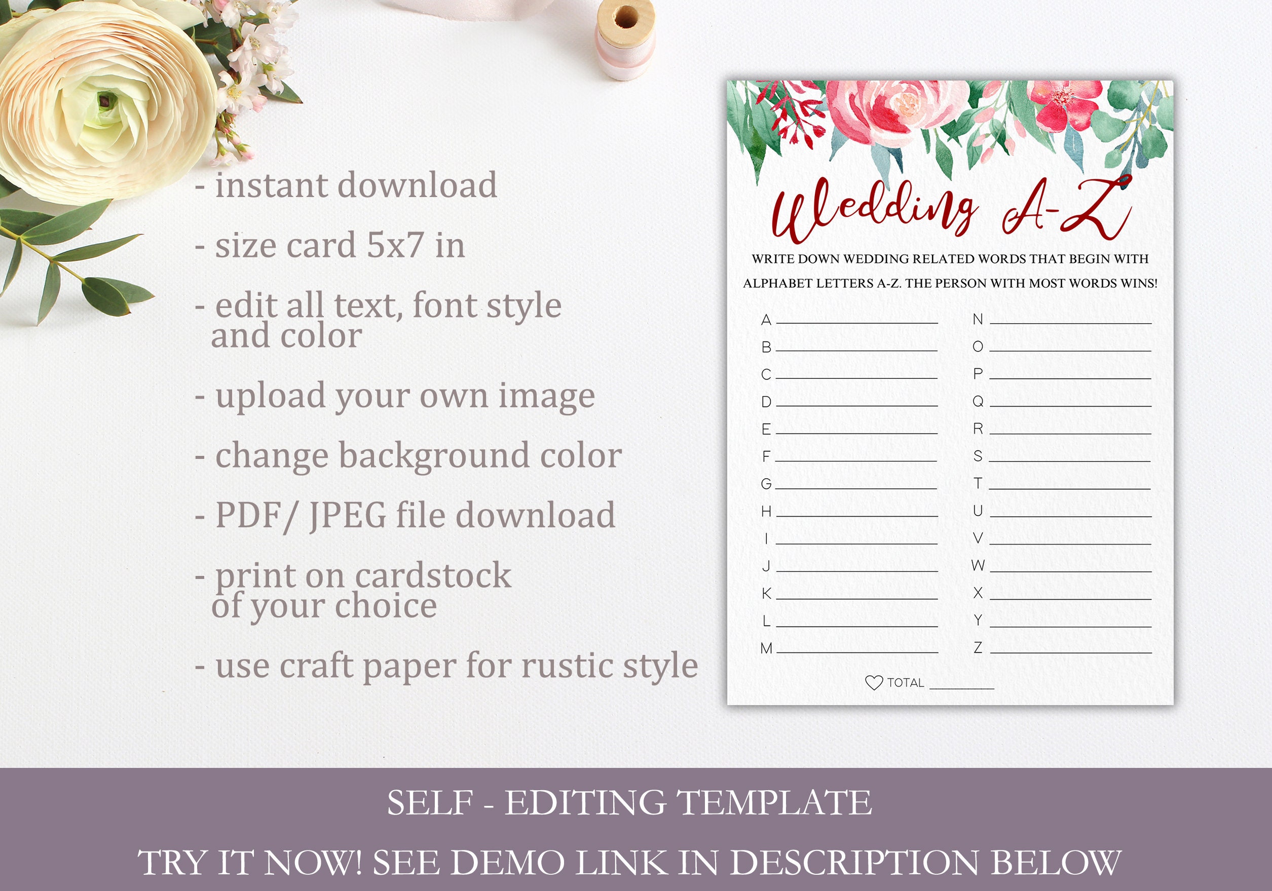 Wedding A-Z Game Printable Editable Bridal Shower Game - Etsy