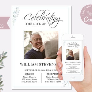 Funeral Invitation Template Program I Editable Canva Template I Funeral AnnouncementI Electronic Invitation Card I Celebration of Life