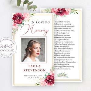 Printable Funeral Prayer Cards, Loss Of Loved One Obituary Template, Editable Celebration Of Life Prayer Card, Instant Download. F-023