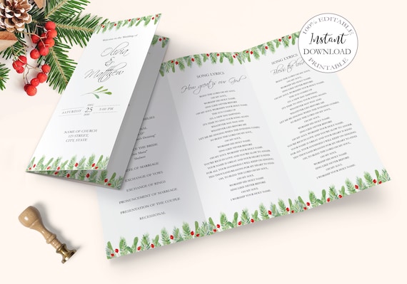 Christmas Party Program Template Editable Winter Wedding | Etsy