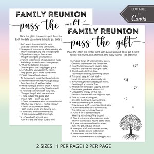 Family Reunion Pass the Gift Game | Ice Breaker, Printable Poem Activity, Pass the Present, Family Trivia, Reunion Ideas, Canva Template