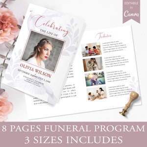 8 Page Funeral Program Template, Canva Funeral Template Printable, Editable Bi-Fold Obituary Funeral Template, Funeral In loving memory.