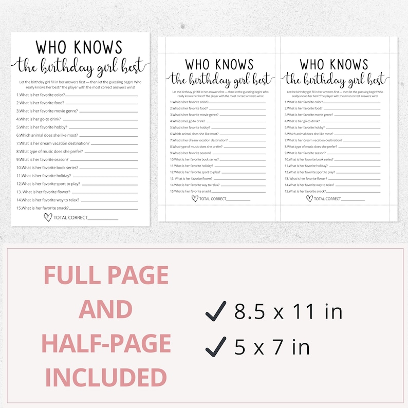 Who Knows The Birthday Girl Best Quiz Game | Canva Birthday Template | Trivia For Teens | Tween Birthday Game | Slumber Party Questions
