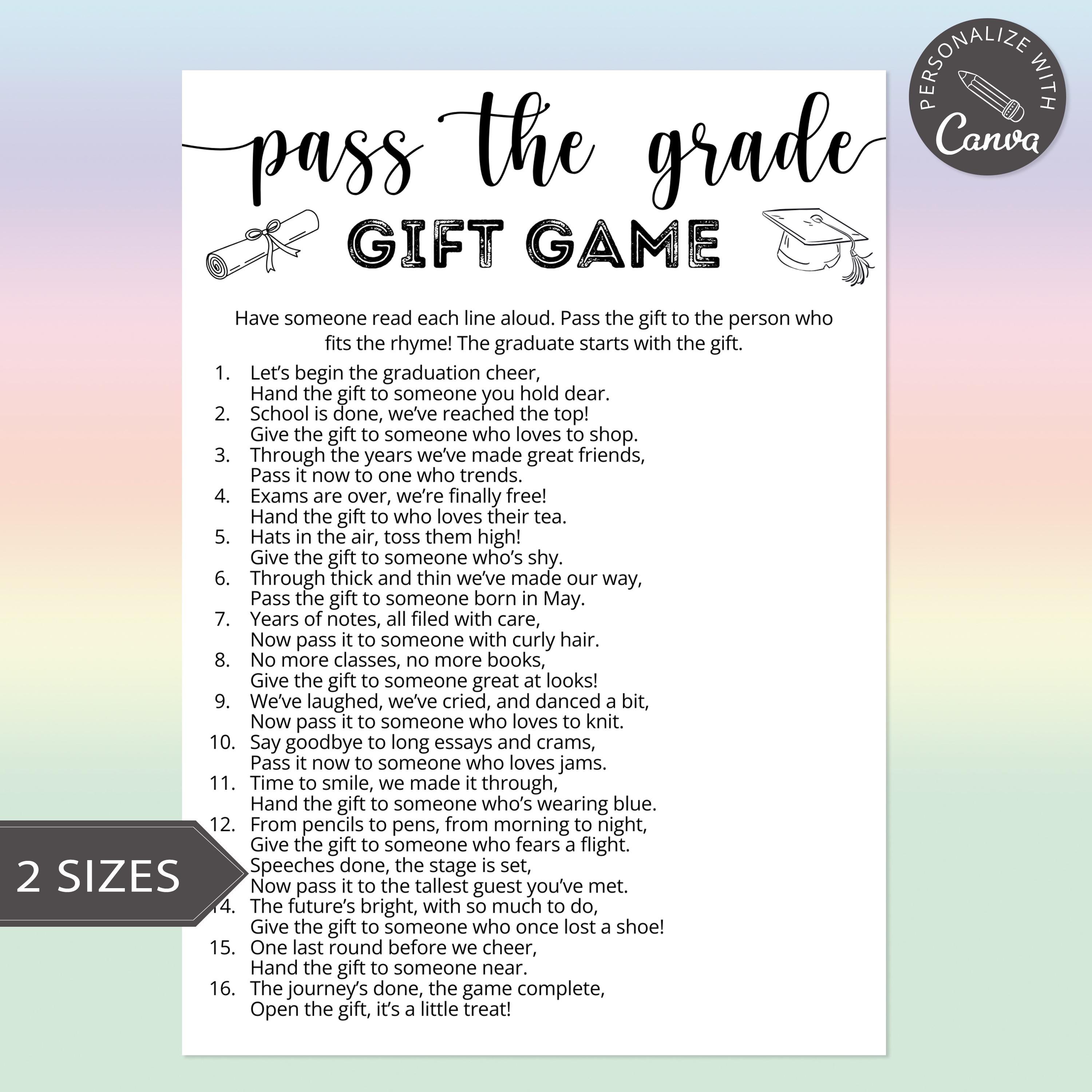Pass the Prize Graduation Games, Pass the Gift Ice Breaker for Grad ...