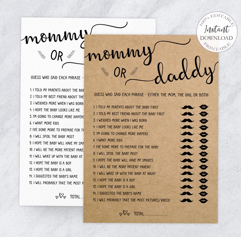 Baby Shower Games Template Printable Rustic Mommy or Daddy - Etsy