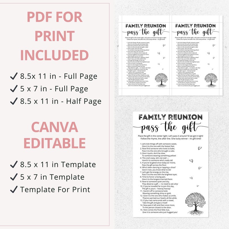 Family Reunion Pass the Gift Game | Ice Breaker, Printable Poem ...