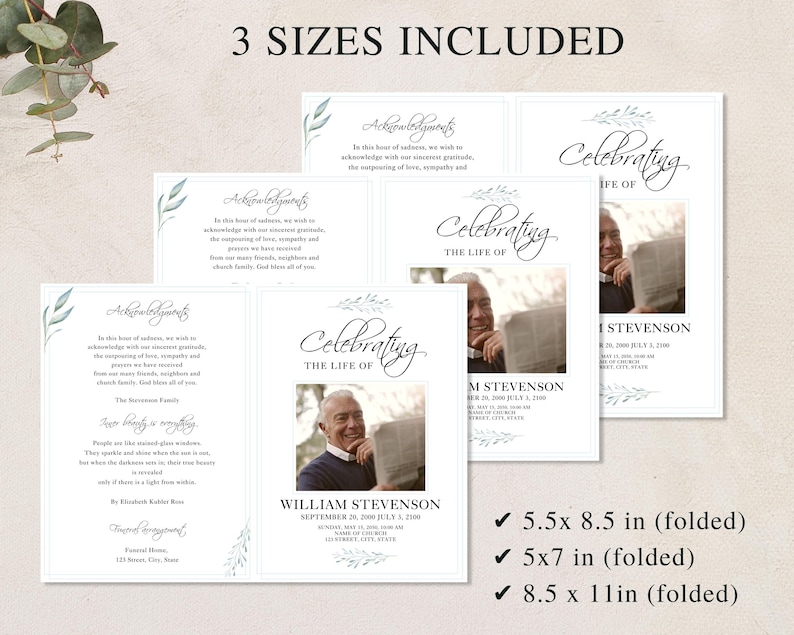 loss of father, funeral card, funeral brochure, celebration of life, funeral program, obituary template, loss of mother, in loving memory, loss of loved one, canva template, loss of grandmother, funeral template, obituary program