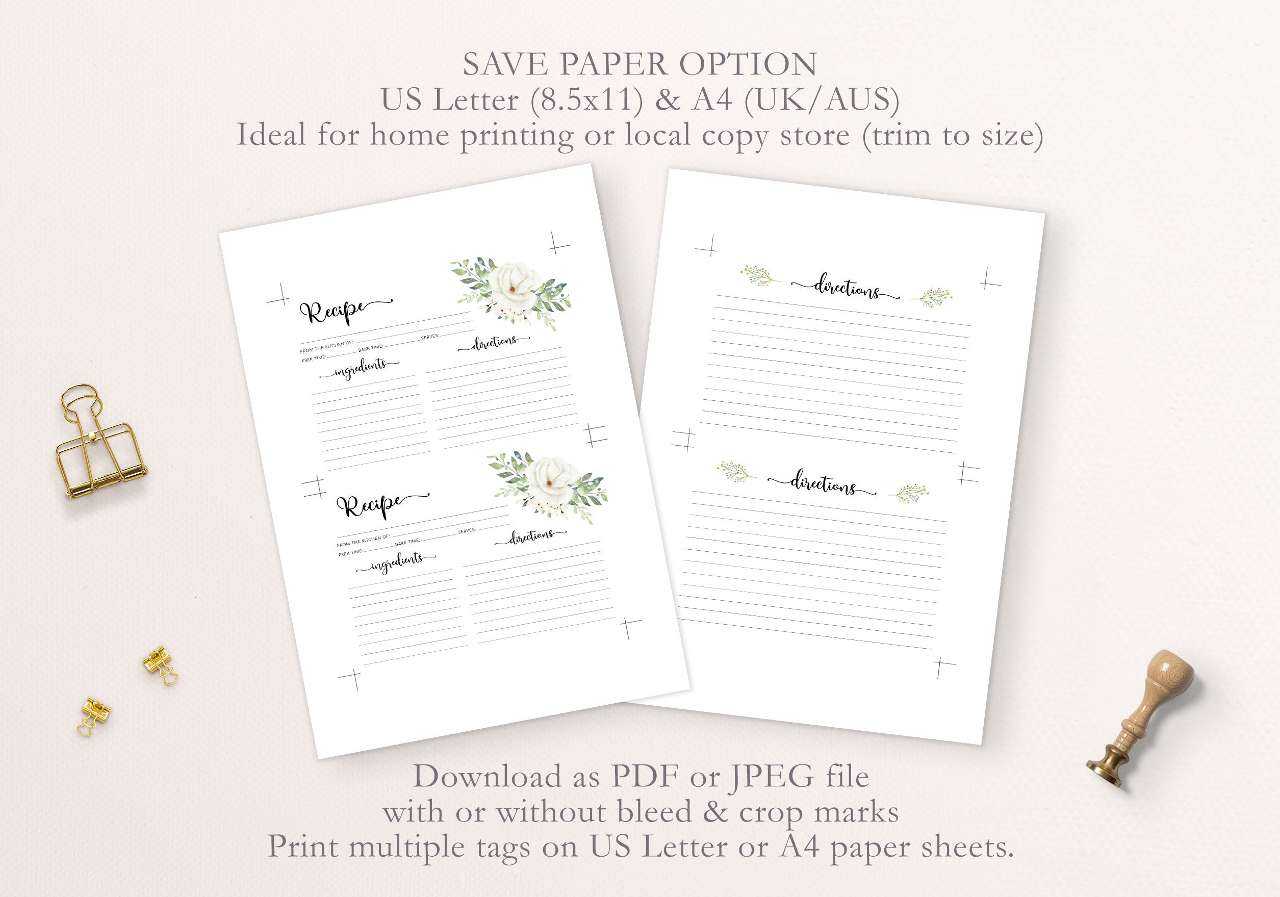 Recipe Cards Printable Floral Recipe Card Template Digital - Etsy