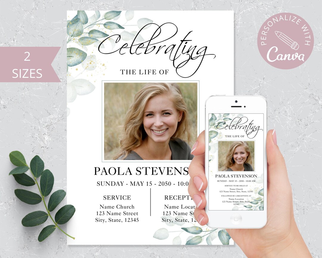 Funeral Invitation Template Program I Editable Canva Template I Funeral