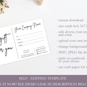 Gift Certificate Digital File, Editable Gift Card Template, Etsy Gift ...