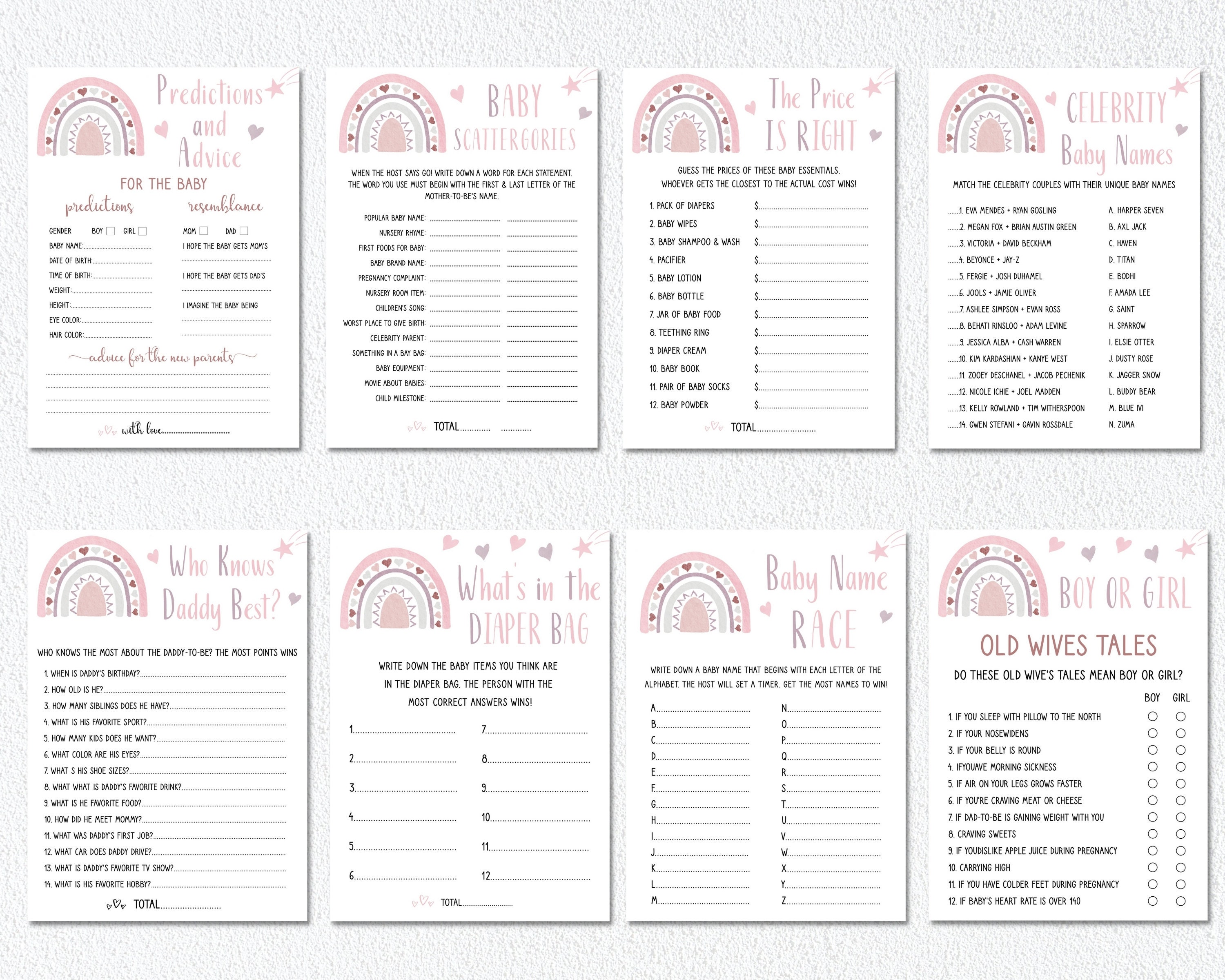 30 Boho Rainbow Baby Shower Games Printable Editable Baby | Etsy