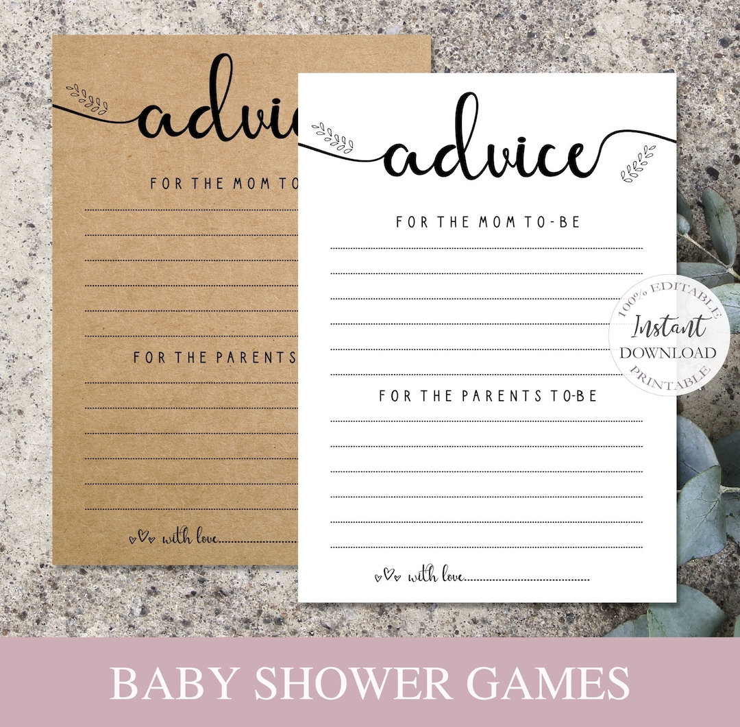 Editable Baby Shower Advice Cards, Virtual Baby Shower Game Template ...