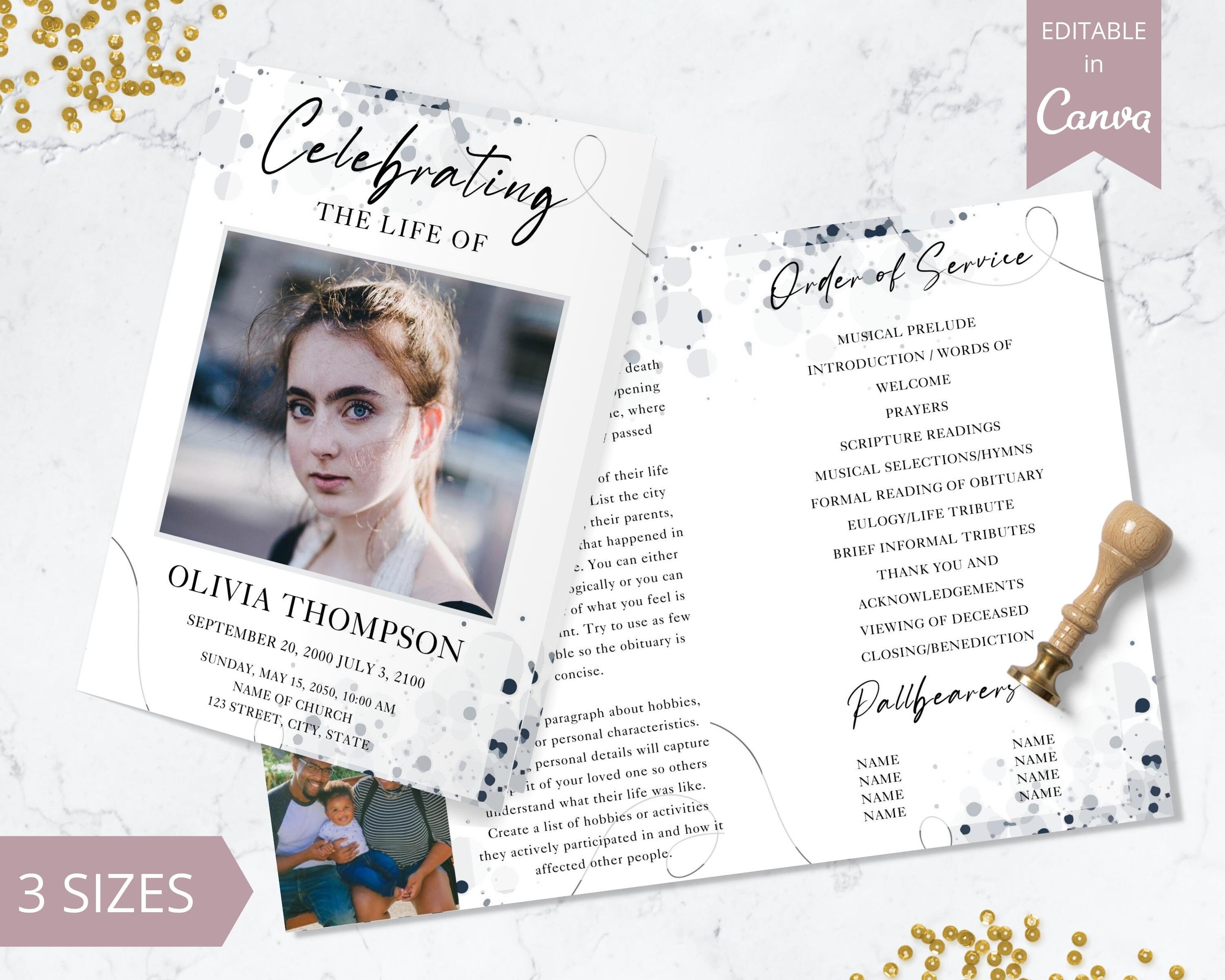 Funeral program template canva template printable editable - etsy