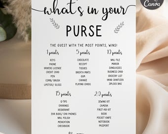 Whats in Your Purse Game | Editable Canva Template | Baby Shower Activity