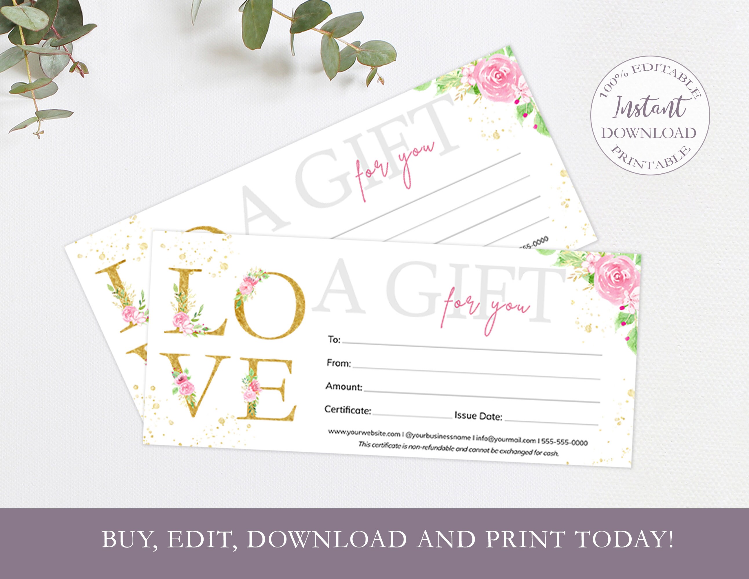 Gift Certificate Template Editable Love Gift Card Printable - Etsy