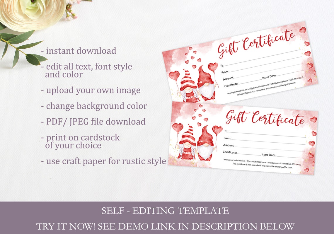 Love Gift Certificate Template Editable Anniversary Gift | Etsy