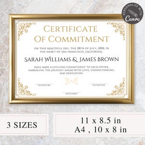 Certificate of Commitment Template I Canva Template, Editable Wedding Keepsake, Custom Marriage Certificate, Editable Wedding Certificate
