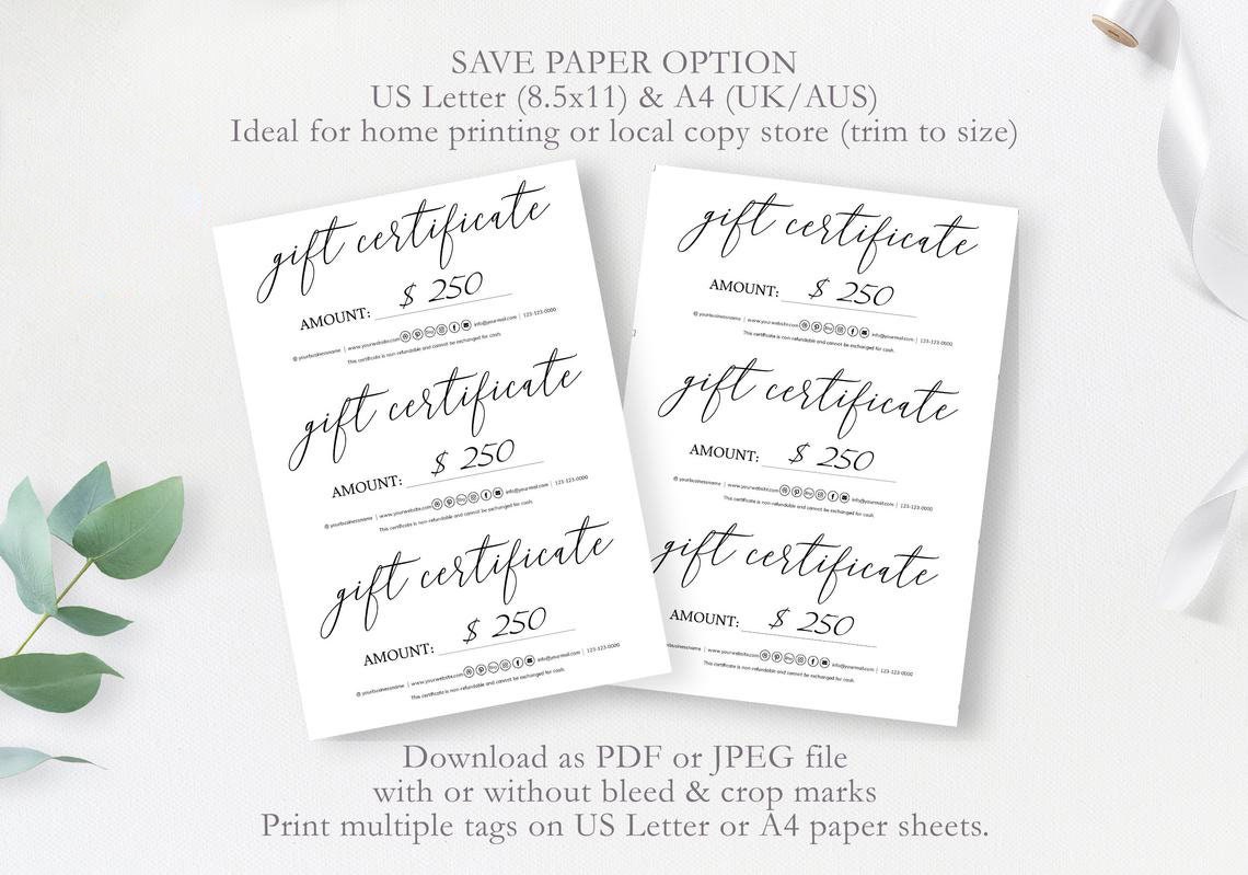 Gift Certificate Template Printable Editable Etsy Gift Card | Etsy