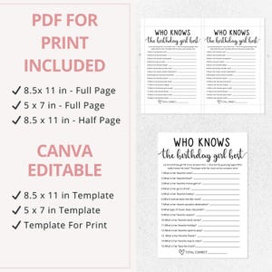 Who Knows The Birthday Girl Best Quiz Game | Canva Birthday Template | Trivia For Teens | Tween Birthday Game | Slumber Party Questions