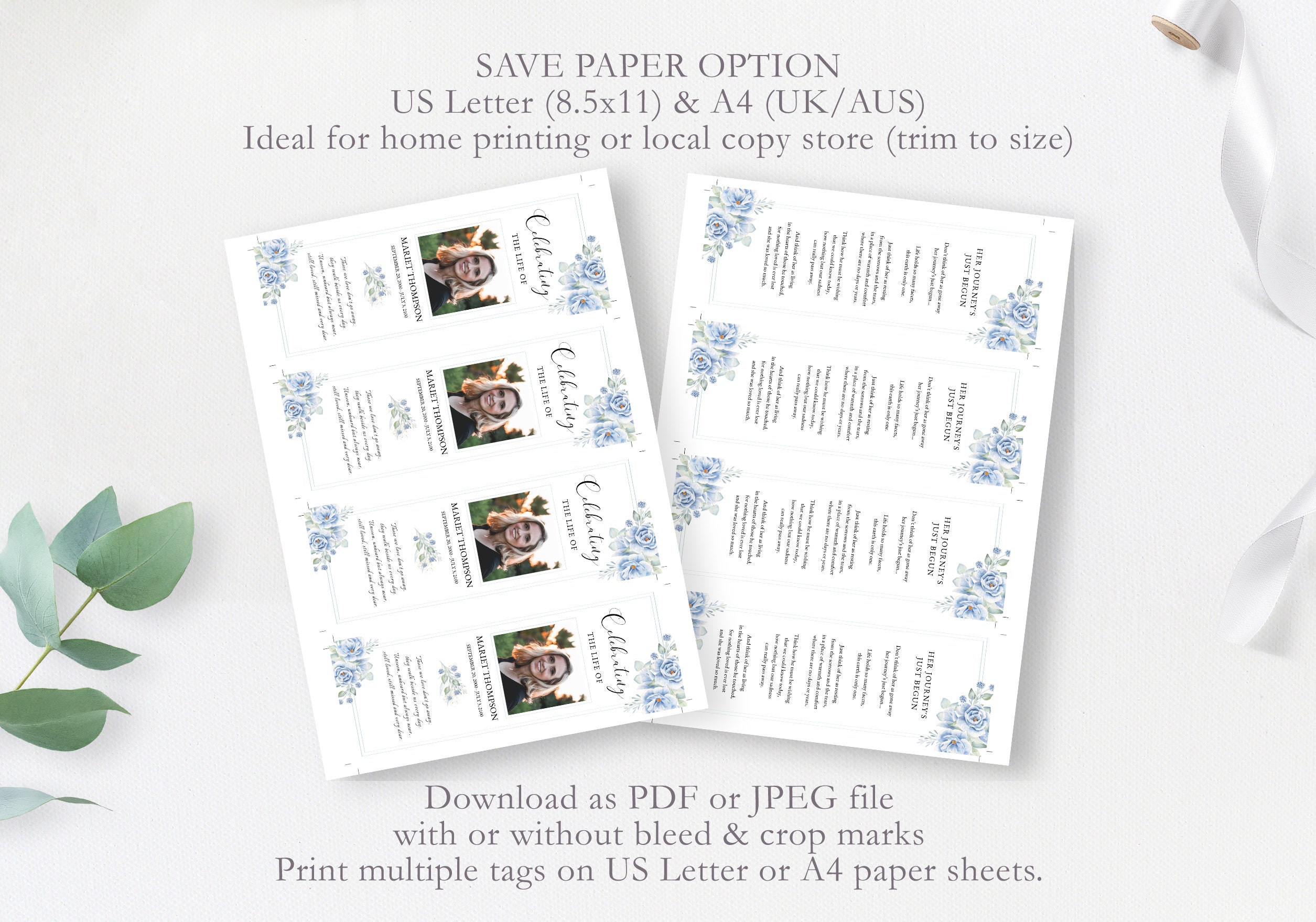 funeral bookmark template printable celebration of life etsy