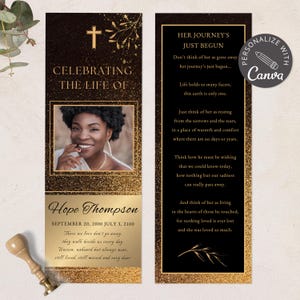 Editable Funeral Bookmark Canva Template | In Loving Memory Keepsake | Obituary Template for Life Celebration | Printable Bookmark
