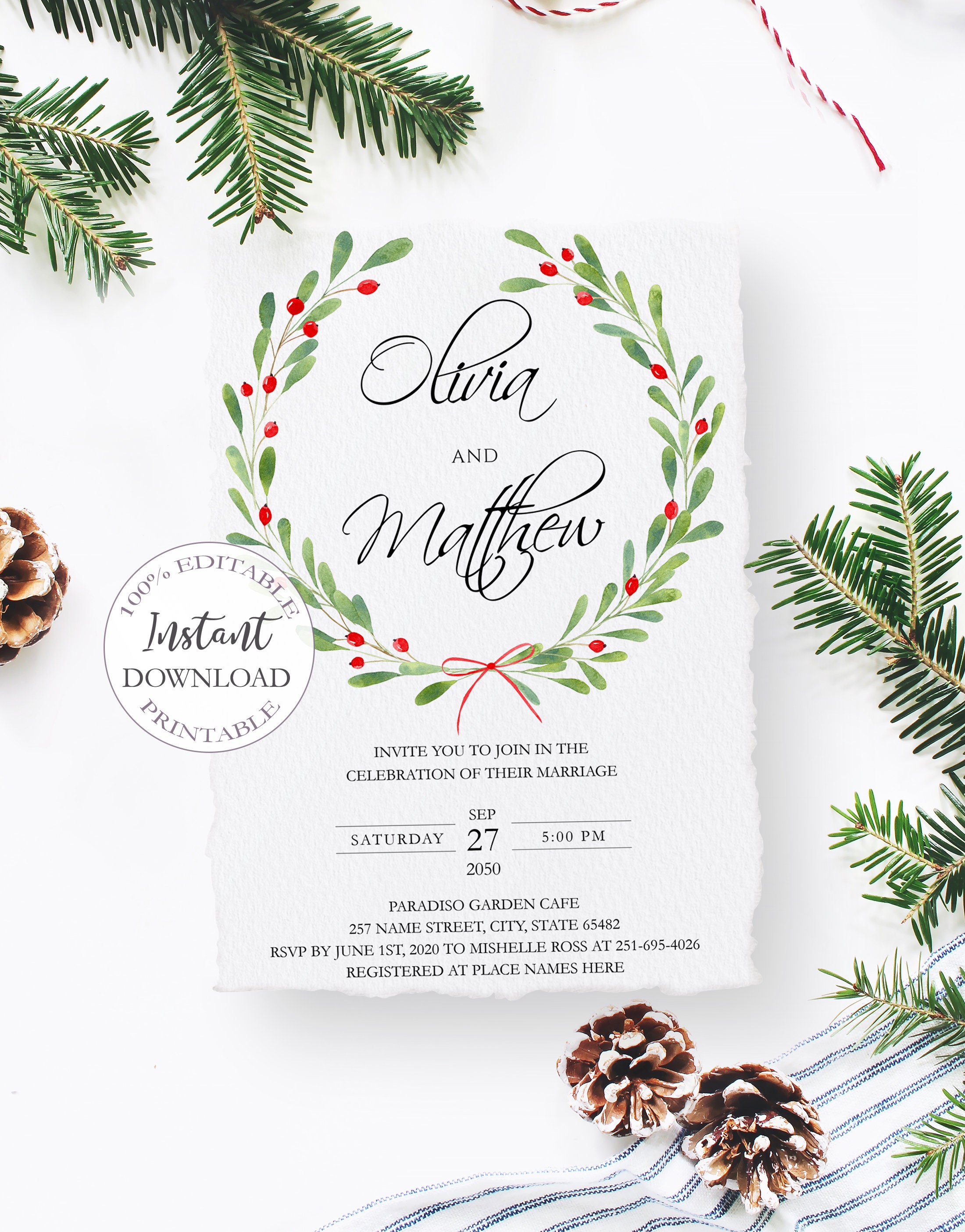 Christmas Invitation Bundle Printable Wedding Details | Etsy