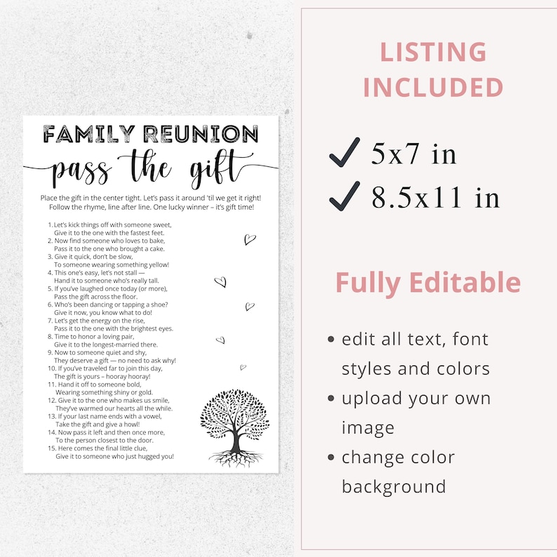 Family Reunion Pass the Gift Game | Ice Breaker, Printable Poem ...