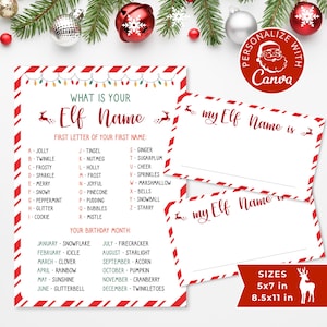 Christmas Elf Name Game | Editable Canva Template | Fun Holiday Party Game, Elf Name Generator, and Printable Group Activity for All Ages