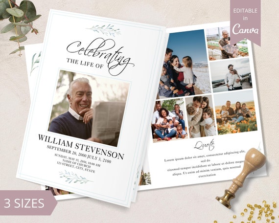 8 Page Funeral Program Template, Canva Funeral Template Printable, Editable Bi-Fold Obituary Funeral Template, Funeral In loving memory.