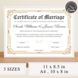 Editable Wedding Certificate Template | Customizable Canva Marriage Contract | Personalized Wedding Keepsake for Vow Renewal