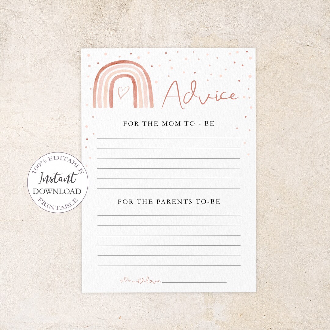 Advice for Mom to Be Template, Rainbow Baby Shower Game, Printable ...