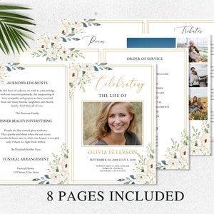 loss of father, funeral card, funeral brochure, celebration of life, funeral program, obituary template, loss of mother, in loving memory, loss of loved one, canva template, loss of grandmother, funeral template, obituary program