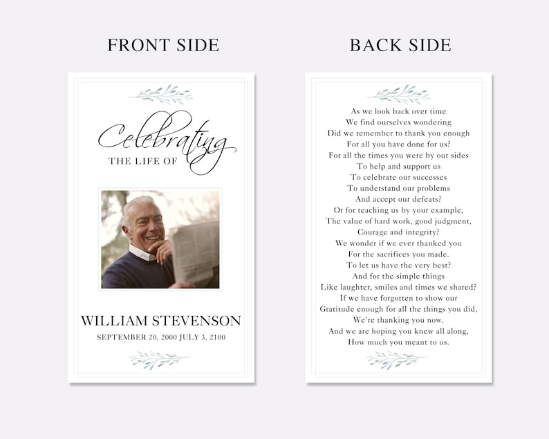 Funeral Prayer Cards I Editable Canva Template I Loss of Etsy