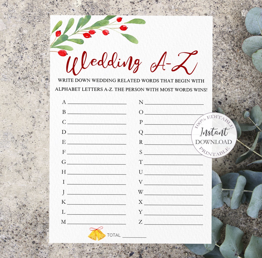 Christmas Bridal Shower Games Printable, Wedding A-Z Game Template ...