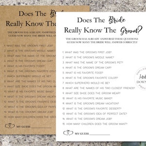 How Well Does The Bride Know The Groom, Bridal Shower Games Editable -  Wedding Shower DIY Game, Printable Party Games, SRP-004