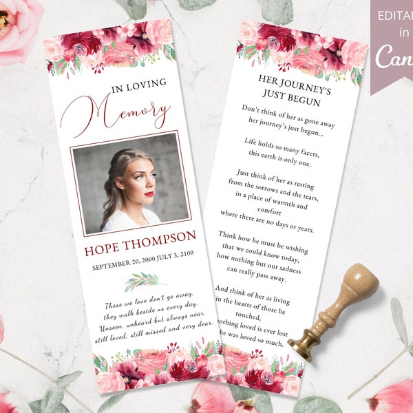 Laminated Obituary Bookmark Etsy