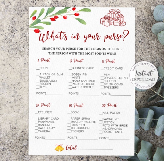 Christmas Bridal Shower Games Printable Winter Wedding Purse | Etsy