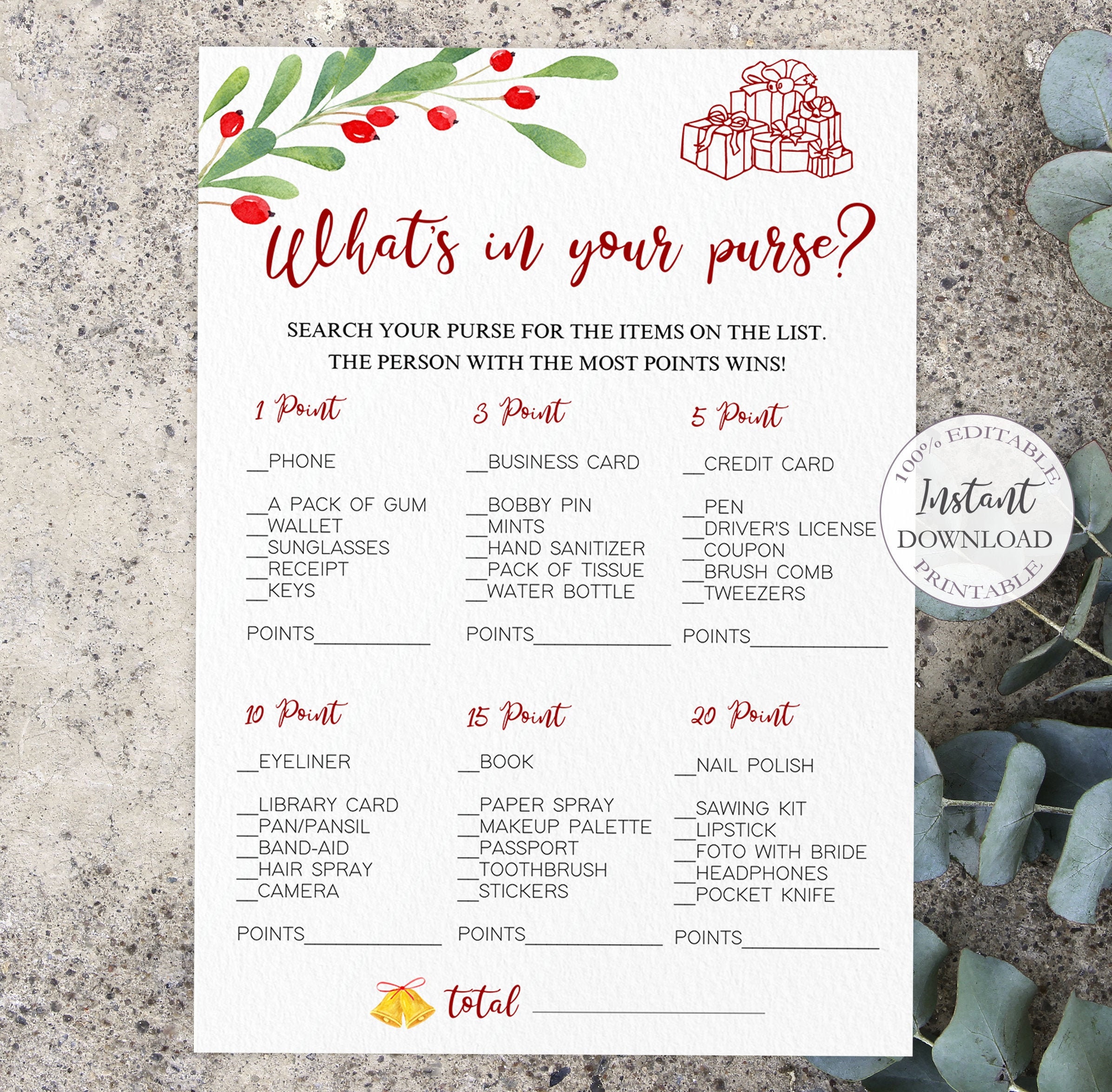 CHRISTMAS GAMES Printable Whats In Your Purse Game Christmas Etsy