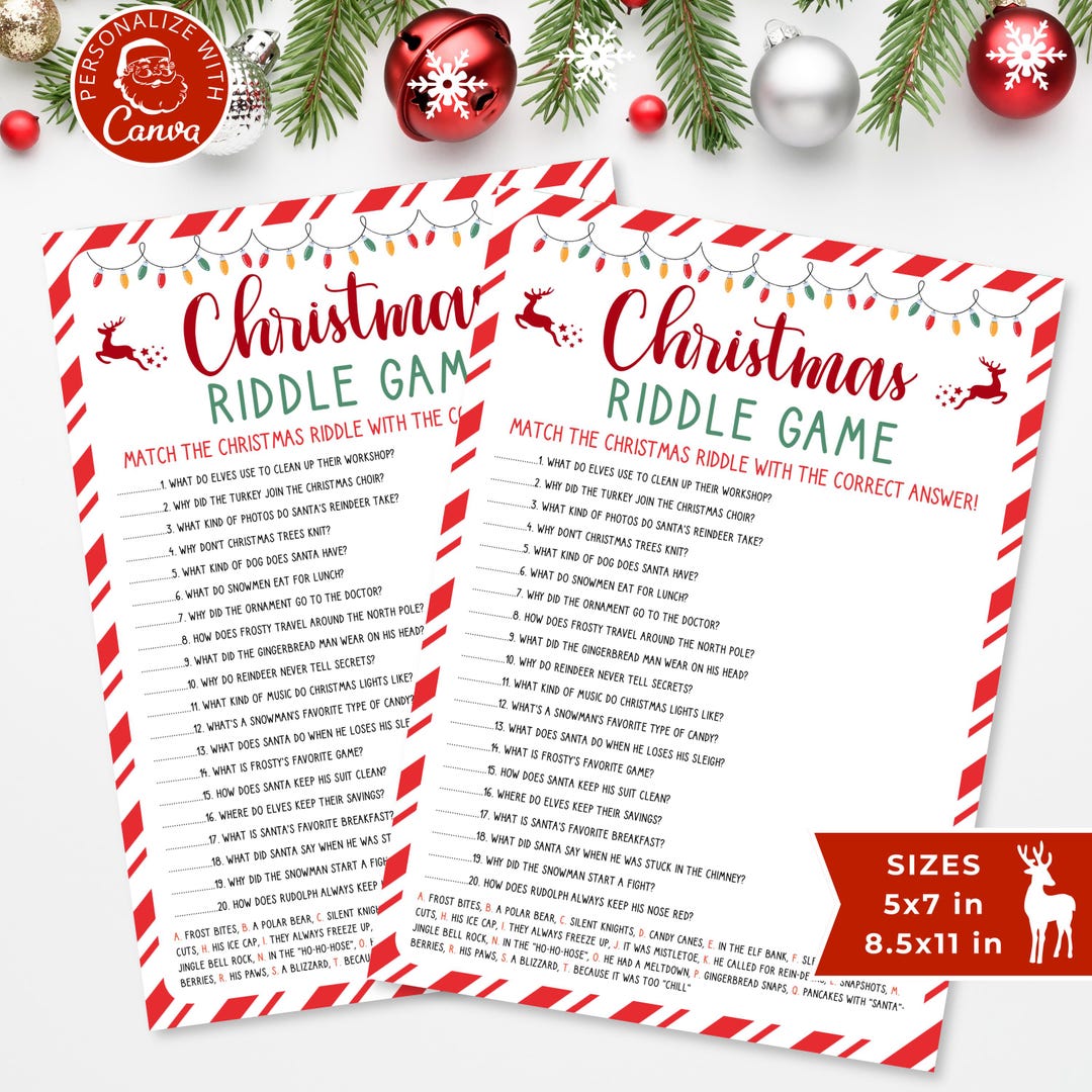 Christmas Riddle Game | Canva Template for Kids and Adults | Fun ...