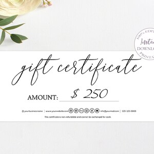 Gift Certificate Template Printable, Editable Etsy Gift Card ...