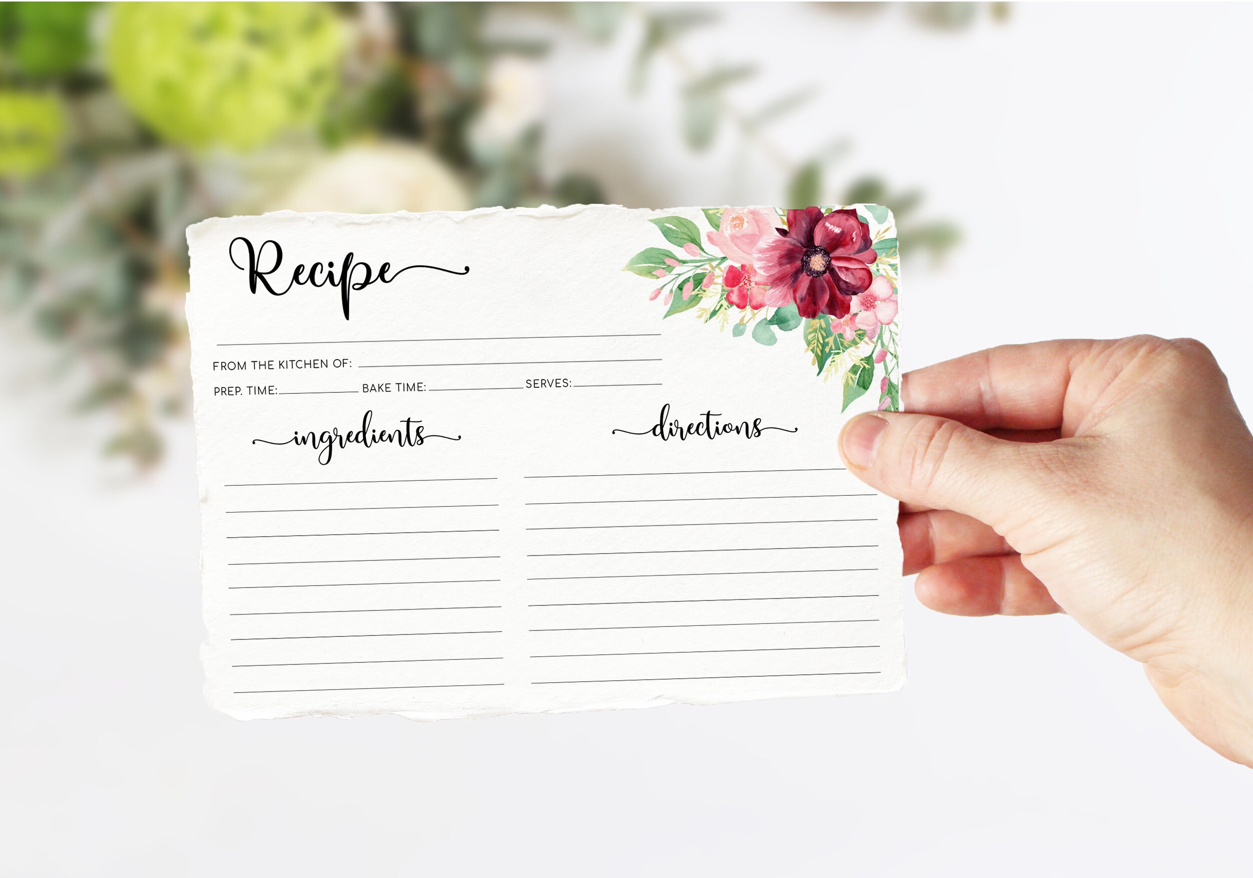 Floral Recipe Cards Printable Recipe Card Template Recipe - Etsy