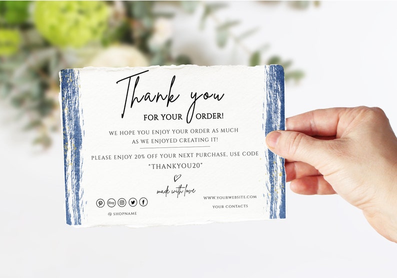 Thank You Discount Code Business Blue Navy Insert Card 100 ...