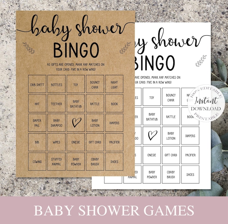 Editable Baby Shower Bingo 30 Prefilled Baby Shower Bingo Etsy