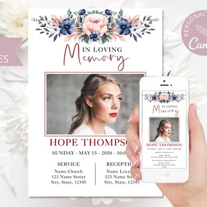 Funeral Announcement Canva Template | Obituary & Celebration of Life Invitation | Editable Funeral Program I In Loving Memory Card