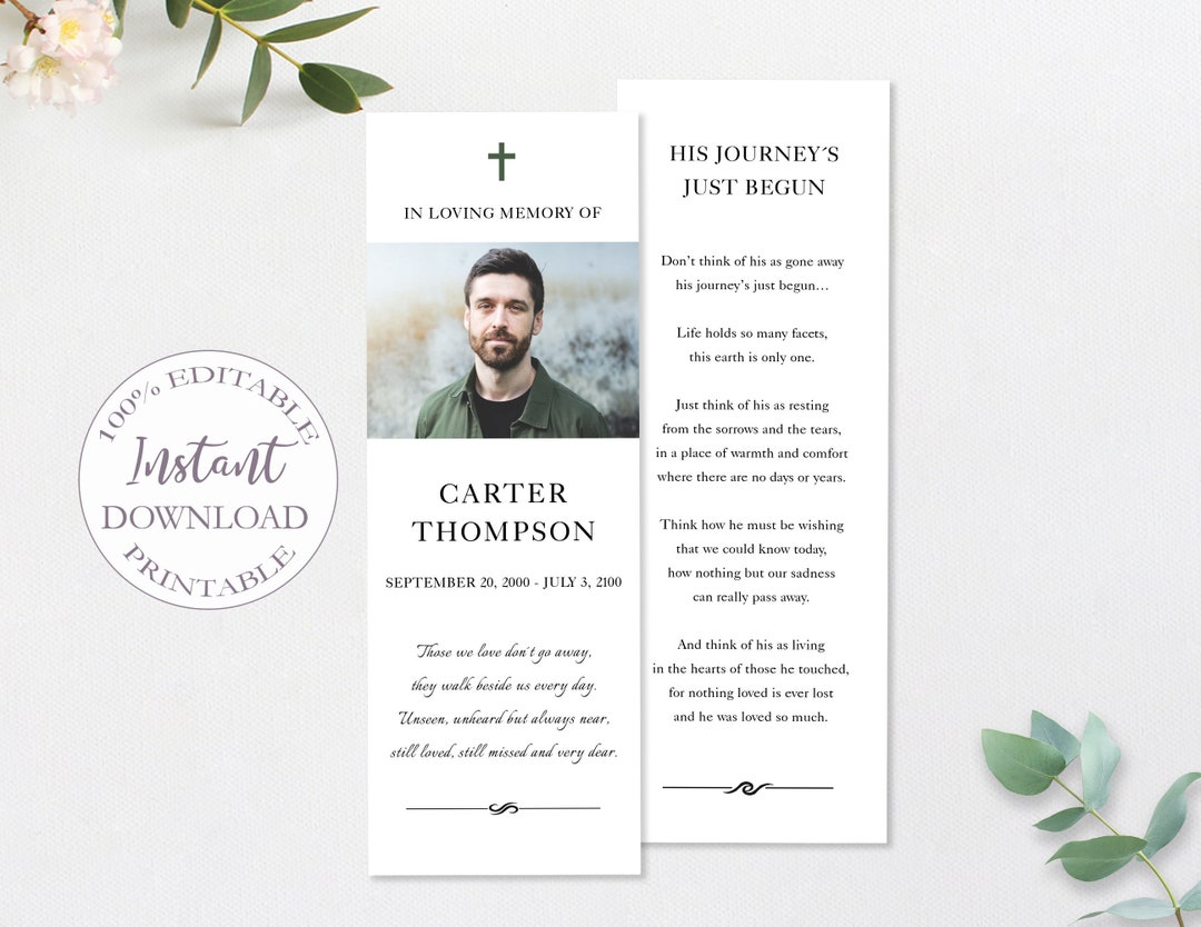 Funeral Bookmark Template, Printable Funeral Favor, Editable Funeral ...
