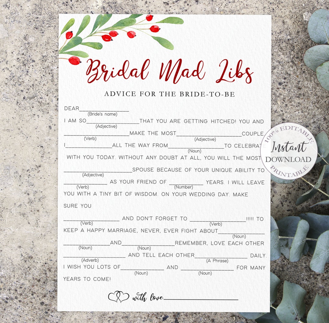 Bridal Mad Libs Game Printable Christmas Game Template - Etsy