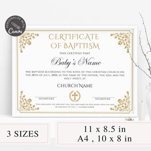 Personalized Baby Baptism Certificate Canva Template | Customizable Church Ceremony Form | Printable Christening Keepsake | Baptism Event