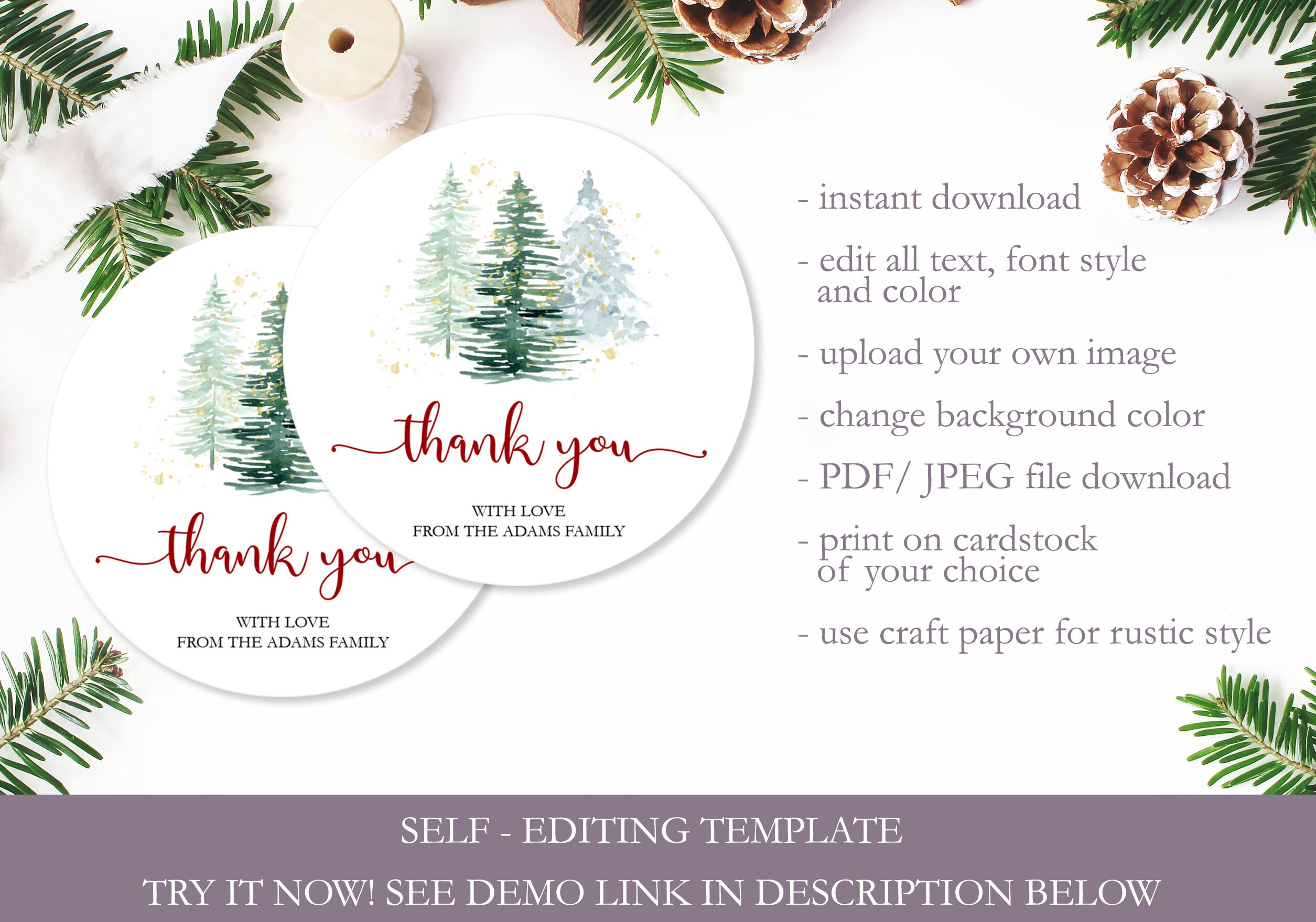 Christmas Thank You Tags Template Xmas Tree Thank You Tag | Etsy