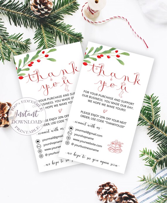 Christmas Business Thank You Cards Template Printable Thank | Etsy